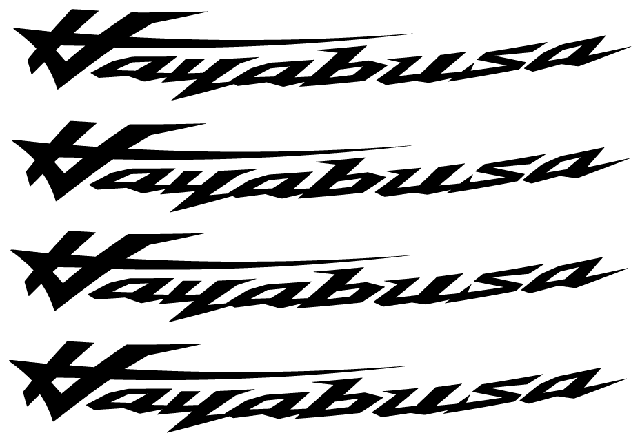 Five black Hayabusa logo decals arranged vertically on a white background.