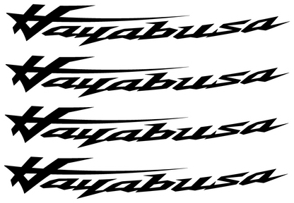 Five black Hayabusa logo decals arranged vertically on a white background.