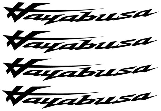 Five black Hayabusa logo decals arranged vertically on a white background.