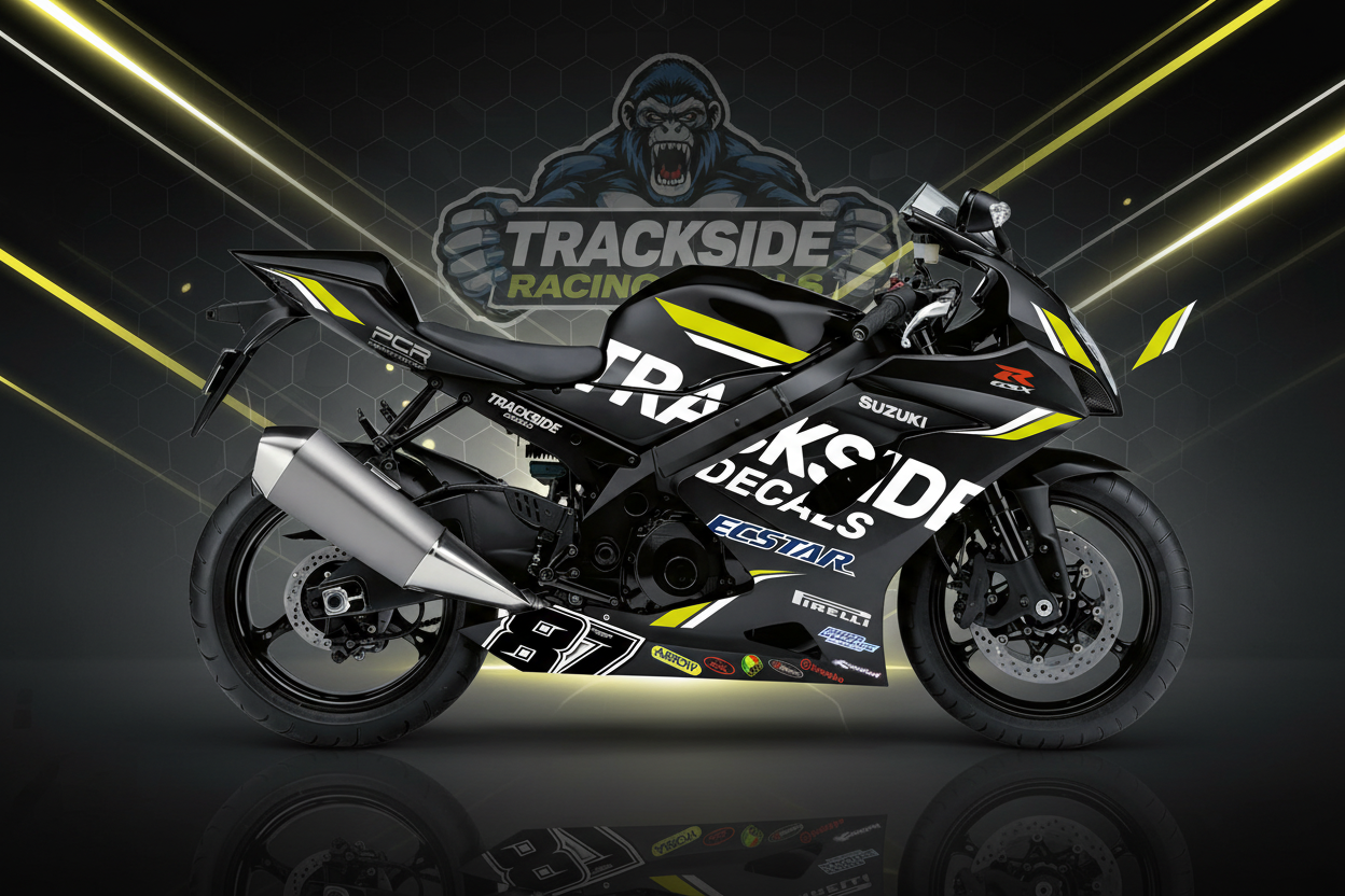 Trackside motorcycle with showcase background